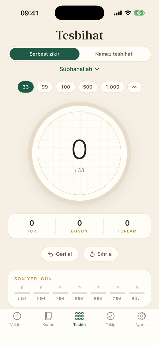 Tesbih sayacı ekranı